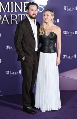 American actress Kate Hudson and musician Daniel Fujikawa attend the BAFTA Film Awards Nominees Party at the National Gallery in London, England on Saturday, February 21, 2026.  LON20260221128 RUNExHELLESTAD