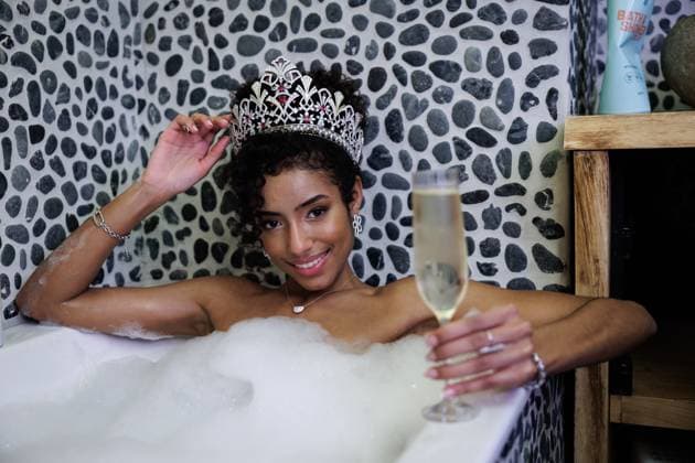 Newly elected Miss Belgium 2026 Olga Lombardo poses for the photographer, during the traditional first shoot of the new miss, at the Plopsa Hotel, at Plopsaland, in Adinkerke, De Panne, Sunday 22 February 2026. Yesterday 22-year old Olga won the yearly Miss Belgium beauty contest.  KURTxDESPLENTER 164503395