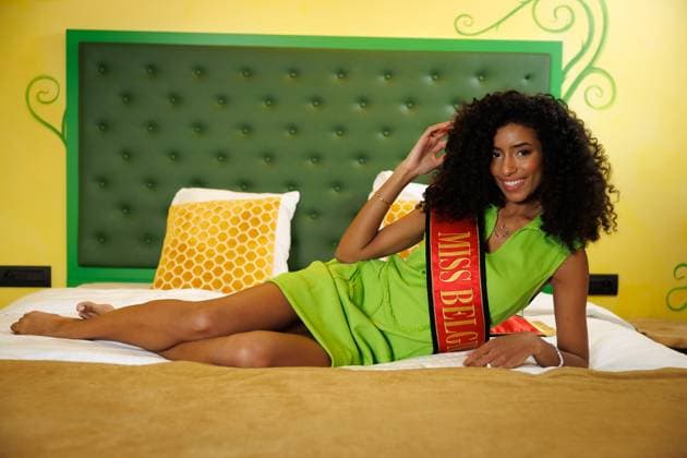 Newly elected Miss Belgium 2026 Olga Lombardo poses for the photographer, during the traditional first shoot of the new miss, at the Plopsa Hotel, at Plopsaland, in Adinkerke, De Panne, Sunday 22 February 2026. Yesterday 22-year old Olga won the yearly Miss Belgium beauty contest.  KURTxDESPLENTER 164503837