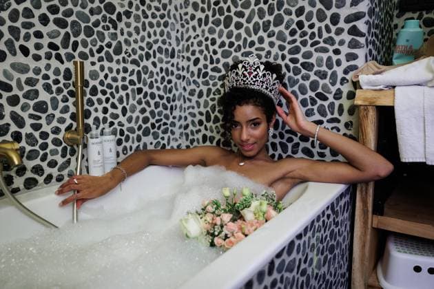 Newly elected Miss Belgium 2026 Olga Lombardo poses for the photographer, during the traditional first shoot of the new miss, at the Plopsa Hotel, at Plopsaland, in Adinkerke, De Panne, Sunday 22 February 2026. Yesterday 22-year old Olga won the yearly Miss Belgium beauty contest.  KURTxDESPLENTER 164504458