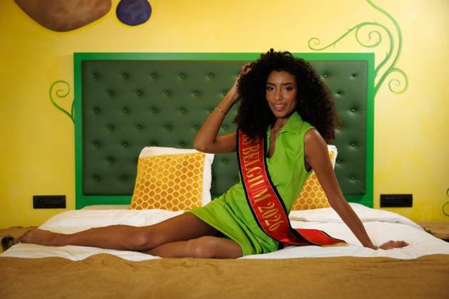 Newly elected Miss Belgium 2026 Olga Lombardo poses for the photographer, during the traditional first shoot of the new miss, at the Plopsa Hotel, at Plopsaland, in Adinkerke, De Panne, Sunday 22 February 2026. Yesterday 22-year old Olga won the yearly Miss Belgium beauty contest.  KURTxDESPLENTER 164505334