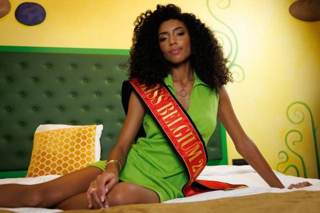 Newly elected Miss Belgium 2026 Olga Lombardo poses for the photographer, during the traditional first shoot of the new miss, at the Plopsa Hotel, at Plopsaland, in Adinkerke, De Panne, Sunday 22 February 2026. Yesterday 22-year old Olga won the yearly Miss Belgium beauty contest.  KURTxDESPLENTER 164505383