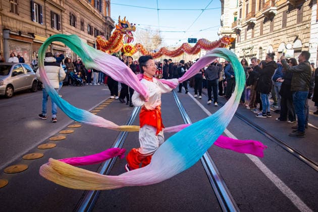 February 22, 2026, Rome, Rm, Italy: The Chinese community in Rome celebrates the Chinese Lunar New Year, the Year of the Horse. The two-day celebration takes place in Piazza Vittorio Emanuele II and includes cultural performances, food specialties, music and a parade, which also involves Roman kung fu schools. Rome Italy  - ZUMAg256 20260222_znp_g256_007 Copyright: xMarcoxDixGianvitox