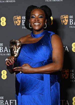 Nigerian- British actress Wunmi Mokaku attends the Winners Room at the EE BAFTA Film Awards at the Royal Festival Hall in London, England on Sunday, February 22, 2026.  LON20260222191 RUNExHELLESTAD