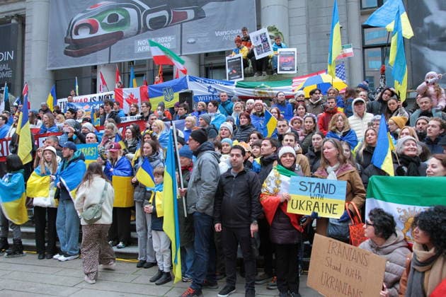 February 22, 2026, Vancouver, Bc, Canada: People in Global Rally For Ukraine.Global Rally For Ukraine marking four years since Russia s full-scale invasion,taking place on February 22 at 2:00 PM at the vancouver Art Gallery. Vancouver Canada  - ZUMAa223 20260222_zip_a223_008 Copyright: xMazyarxAsadix
