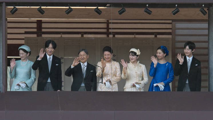 (L-R)Japan s Crown Princess Kiko, Crown Prince Akishino, Emperor Naruhito, Empress Masako, Princess Aiko, Princess Kako and Prince Hisahito wave to well-wishers during Emperor Naruhito s 66th birthday greeting at the East Plaza, Imperial Palace in Tokyo, Japan on Monday, February 23, 2026.  TKP2026022319 KEIZOxMORI