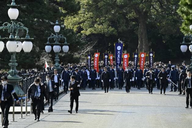Japanese Emperor Naruhito’s 66th birthday TOKYO, JAPAN - FEBRUARY 23 : Well-wishers are escorted by police officers as they arrive at the Imperial Palace to celebrate Japanese Emperor Naruhito’s 66th birthday for a public appearance in Tokyo, Japan on February 23, 2026. David Mareuil Anadolu Tokyo Japan. Editorial use only. Please get in touch for any other usage.  Copyright: x2026xAnadoluxDavidxMareuilx