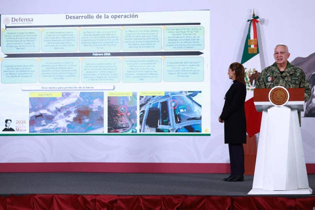 Mexico security cabinet details operation ending in death of cartel chief El Mencho MEXICO CITY, MEXICO - FEBRUARY 23: Mexico s Secretary of Defense Ricardo Trevilla speaks during a press conference following the military operation in which cartel leader Nemesio Oseguera Cervantes, known as El Mencho was killed, at the National Palace, in Mexico City, Mexico on February 23, 2026. Daniel Cardenas Anadolu Mexico City Mexico. Editorial use only. Please get in touch for any other usage.  Copyright: x2026xAnadoluxDanielxCardenasx