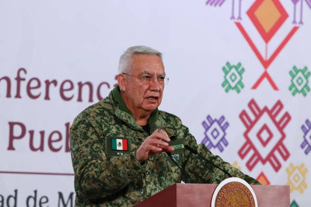 Mexico™s President Claudia Sheinbaum Holds El Mencho News Conference Minister of Mexican National Defense, Ricardo Trevilla Trejo speaks during a news conference about the death of Nemesio Oseguera, know El Mencho, leader of the Jalisco Nueva Generacion Cartel, during an operation in Tapalpa, Jalisco, which sparked roadblocks and vehicle burnings in various parts of the country. on February 23, 2026 in Mexico City, Mexico. (Photo by Carlos Santiago Eyepix Group) Copyright: xCarlosxSantiagox xEyepixxGroupx CS_23022026_176461