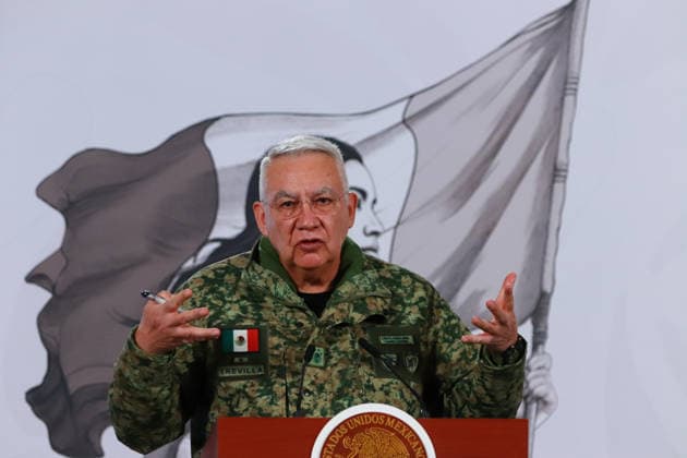 Mexico™s President Claudia Sheinbaum Holds El Mencho News Conference Minister of Mexican National Defense, Ricardo Trevilla Trejo speaks during a news conference about the death of Nemesio Oseguera, know El Mencho, leader of the Jalisco Nueva Generacion Cartel, during an operation in Tapalpa, Jalisco, which sparked roadblocks and vehicle burnings in various parts of the country. on February 23, 2026 in Mexico City, Mexico. (Photo by Carlos Santiago Eyepix Group) Copyright: xCarlosxSantiagox xEyepixxGroupx CS_23022026_176468