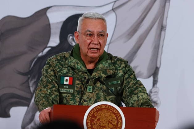 Mexico™s President Claudia Sheinbaum Holds El Mencho News Conference Minister of Mexican National Defense, Ricardo Trevilla Trejo speaks during a news conference about the death of Nemesio Oseguera, know El Mencho, leader of the Jalisco Nueva Generacion Cartel, during an operation in Tapalpa, Jalisco, which sparked roadblocks and vehicle burnings in various parts of the country. on February 23, 2026 in Mexico City, Mexico. (Photo by Carlos Santiago Eyepix Group) Copyright: xCarlosxSantiagox xEyepixxGroupx CS_23022026_176454
