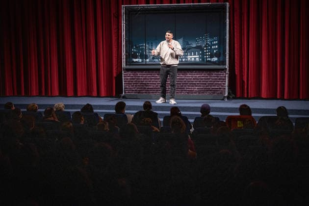 Launch of the new comedy news format Fun Facts News on the Net Abdul Kader Chahin on stage World premiere FunFacts at the Delphi Filmpala Copyright: xEventpressxFuhrx
