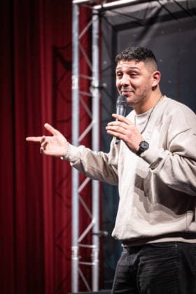 Launch of the new comedy news format Fun Facts News on the Net Abdul Kader Chahin on stage World premiere FunFacts at the Delphi Filmpala Copyright: xEventpressxFuhrx