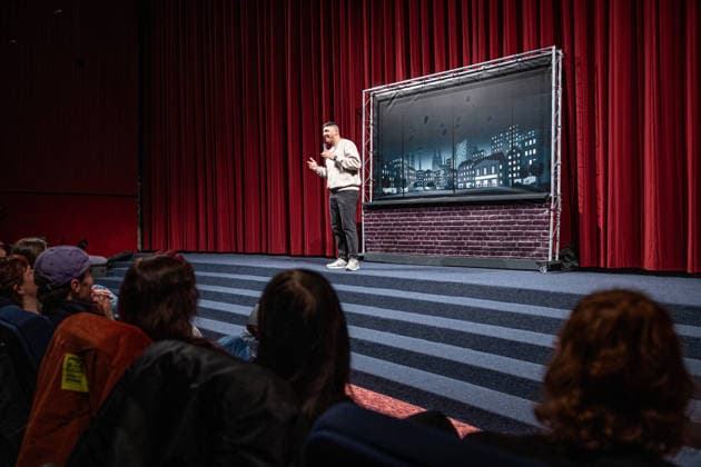 Launch of the new comedy news format Fun Facts News on the Net Abdul Kader Chahin on stage World premiere FunFacts at the Delphi Filmpala Copyright: xEventpressxFuhrx