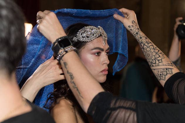 Aadnevik AW26 Show at London Fashion Week LONDON, UNITED KINGDOM - FEBRUARY 23: A model has her hair prepared backstage ahead of Aadnevik Autumn Winter 2026 show at The Royal Horseguards Hotel as part of London Fashion Week in London, United Kingdom on February 23, 2026. Wiktor Szymanowicz Anadolu London United Kingdom. Editorial use only. Please get in touch for any other usage.  Copyright: x2026xAnadoluxWiktorxSzymanowiczx