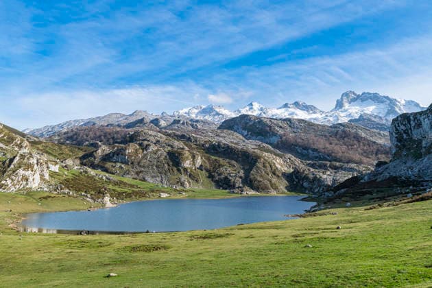 Covadonga lake and mountains in Picos de Europa National Park Asturias, RUNF05259