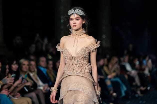 LFW - Aadnevik Runway A model walks the runway at the Aadnevik show during London Fashion Week February 2026 at The Royal Horseguards , London, UK on February 23, 2026. Photo by LounisPhotography ABACAPRESS.COM London United Kingdom  Copyright: xLounisPhotography ABACAx