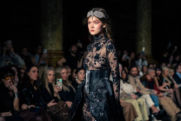 LFW - Aadnevik Runway A model walks the runway at the Aadnevik show during London Fashion Week February 2026 at The Royal Horseguards , London, UK on February 23, 2026. Photo by LounisPhotography ABACAPRESS.COM London United Kingdom  Copyright: xLounisPhotography ABACAx