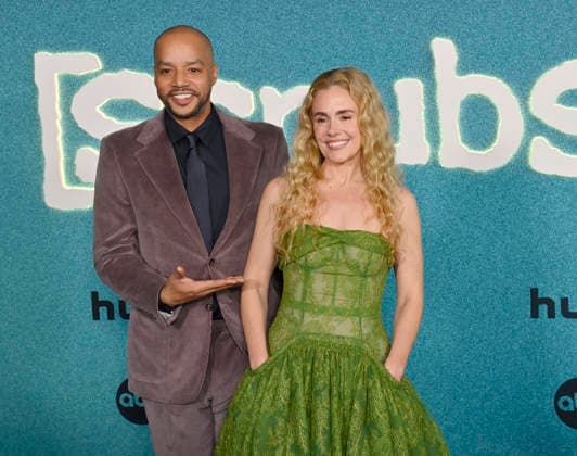 Cast member Donald Faison (L) and Cacee Cobb attend the premiere of ABC Hulu s Scrubs Season 1 at the Academy Museum of Motion Pictures on February 23, 2026 in Los Angeles on Monday, February 23, 2026. Storyline: The series follows the lives of employees at the fictional Sacred Heart Hospital, which is a teaching hospital. The title is a play on surgical scrubs and a term for a low-ranking person because at the beginning of the series, most of the main characters are medical interns.  LAP2026022328 JIMxRUYMEN
