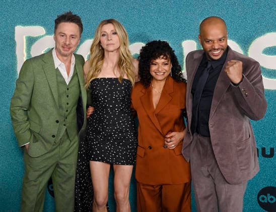 Cast members Zach Braff, Sarah Chalke, Judy Reyes and Donald Faison (L-R) attend the premiere of ABC Hulu s Scrubs Season 1 at the Academy Museum of Motion Pictures on February 23, 2026 in Los Angeles on Monday, February 23, 2026. Storyline: The series follows the lives of employees at the fictional Sacred Heart Hospital, which is a teaching hospital. The title is a play on surgical scrubs and a term for a low-ranking person because at the beginning of the series, most of the main characters are medical interns.  LAP2026022332 JIMxRUYMEN