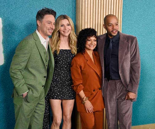 Cast members Zach Braff, Sarah Chalke, Judy Reyes and Donald Faison (L-R) attend the premiere of ABC Hulu s Scrubs Season 1 at the Academy Museum of Motion Pictures on February 23, 2026 in Los Angeles on Monday, February 23, 2026. Storyline: The series follows the lives of employees at the fictional Sacred Heart Hospital, which is a teaching hospital. The title is a play on surgical scrubs and a term for a low-ranking person because at the beginning of the series, most of the main characters are medical interns.  LAP2026022366 JIMxRUYMEN