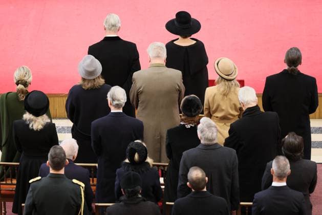Queen Mathilde of Belgium and King Philippe - Filip of Belgium pictured during the annual ceremony in memory of deceased members of the Royal Family, in Onze-Lieve-Vrouwekerk Eglise Notre-Dame de Laeken, in Brussels, Tuesday 24 February 2026.  BENOITxDOPPAGNE 164742806