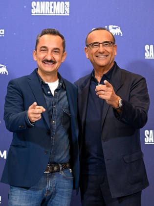 Sanremo, 76th Italian Song Festival. Pre- and Post-Festival Press Conference. Pictured: Nicola Savino and Carlo Conti.  Copyright: xMaurizioxD Avanzox xipa-agency.netx xPoolxSanremox02x IPA_Agency_IPA71958623