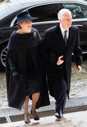 Queen Mathilde of Belgium and King Philippe - Filip of Belgium pictured ahead of the annual ceremony in memory of deceased members of the Royal Family, in Onze-Lieve-Vrouwekerk Eglise Notre-Dame de Laeken, in Brussels, Tuesday 24 February 2026.  BENOITxDOPPAGNE 164758690
