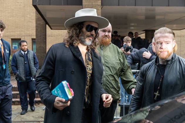 February 24, 2026, London, England, United Kingdom: RUSSELL BRAND leaves Southwark Crown Court where he is accused of two further sex offences, including rape, against two further women which allegedly took place in 2009. Brand is already facing allegations of sexual offences against four other women and is due to go on trial in June 2026. London United Kingdom - ZUMAs262 20260224_zip_s262_025 Copyright: xTayfunxSalcix