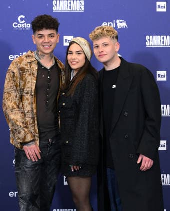 February 24, 2026, Sanremo, ITALY: (L-R) Singers Blind, El Ma and Sonic pose during a photocall at the 76th Sanremo Italian Song Festival, in Sanremo, Italy, 24 February 2026. The festival runs from 24 to 28 February 2026. ANSA ETTORE FERRARI Sanremo ITALY  - ZUMAa110 20260224_zaf_a110_022 Copyright: xEttorexFerrarix