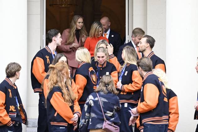 Dutch Royals Honor Winter Olympics Medalists - The Hague King Willem-Alexander and Queen Maxima with Princess Amalia receive the medal winners of the Milan 2026 Winter Olympics The Hague, The Netherlands, February 24, 2026. Noordeinde Palace. Photo by Bruno Press ABACAPRESS.COM The Hague Netherlands  Copyright: xBrunoxPress ABACAx