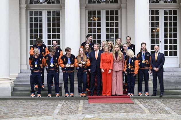 Dutch Royals Honor Winter Olympics Medalists - The Hague King Willem-Alexander and Queen Maxima with Princess Amalia receive the medal winners of the Milan 2026 Winter Olympics The Hague, The Netherlands, February 24, 2026. Noordeinde Palace. Photo by Bruno Press ABACAPRESS.COM The Hague Netherlands  Copyright: xBrunoxPress ABACAx