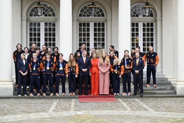 Dutch Royals Honor Winter Olympics Medalists - The Hague King Willem-Alexander and Queen Maxima with Princess Amalia receive the medal winners of the Milan 2026 Winter Olympics The Hague, The Netherlands, February 24, 2026. Noordeinde Palace. Photo by Bruno Press ABACAPRESS.COM The Hague Netherlands  Copyright: xBrunoxPress ABACAx
