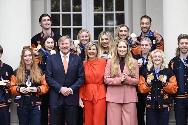 Dutch Royals Honor Winter Olympics Medalists - The Hague King Willem-Alexander and Queen Maxima with Princess Amalia receive the medal winners of the Milan 2026 Winter Olympics The Hague, The Netherlands, February 24, 2026. Noordeinde Palace. Photo by Bruno Press ABACAPRESS.COM The Hague Netherlands  Copyright: xBrunoxPress ABACAx
