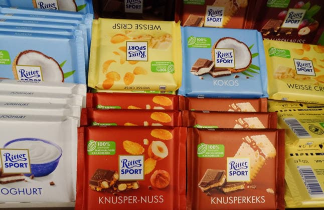 24.02.2026 Schweiz.Schokoladen. Bild : Ritter Sport Schokoladen. *** 24 02 2026 Switzerland Chocolates Picture Ritter Sport Chocolates 