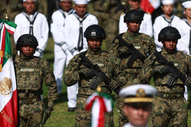 Flag Day Ceremony in Mexico MEXICO CITY, MEXICO - FEBRUARY 24: Members of the Mexican Navy take part in the Flag Day ceremony, at Marte Military Camp, in Mexico City, Mexico on February 24, 2026. Mexican President Claudia Sheinbaum led the ceremony before hundreds of members of the Mexican Army, National Guard and Navy. Daniel Cardenas Anadolu Mexico City Mexico. Editorial use only. Please get in touch for any other usage.  Copyright: x2026xAnadoluxDanielxCardenasx