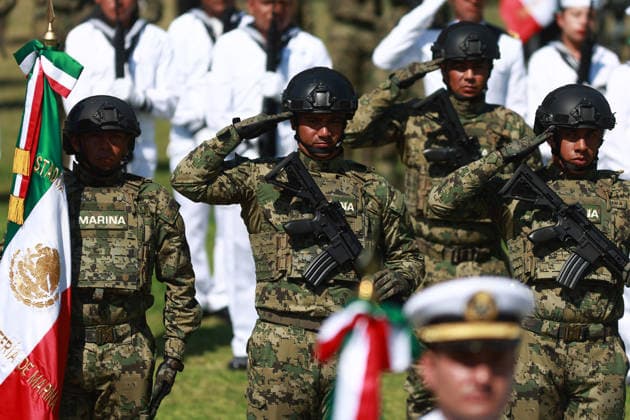 Flag Day Ceremony in Mexico MEXICO CITY, MEXICO - FEBRUARY 24: Members of the Mexican Navy take part in the Flag Day ceremony, at Marte Military Camp, in Mexico City, Mexico on February 24, 2026. Mexican President Claudia Sheinbaum led the ceremony before hundreds of members of the Mexican Army, National Guard and Navy. Daniel Cardenas Anadolu Mexico City Mexico. Editorial use only. Please get in touch for any other usage.  Copyright: x2026xAnadoluxDanielxCardenasx