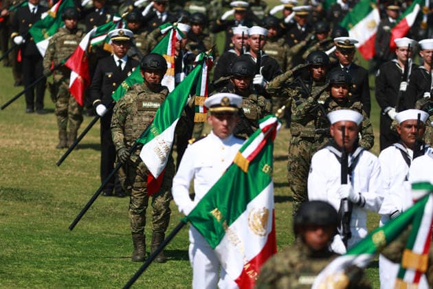 Flag Day Ceremony in Mexico MEXICO CITY, MEXICO - FEBRUARY 24: Members of the Mexican Navy take part in the Flag Day ceremony, at Marte Military Camp, in Mexico City, Mexico on February 24, 2026. Mexican President Claudia Sheinbaum led the ceremony before hundreds of members of the Mexican Army, National Guard and Navy. Daniel Cardenas Anadolu Mexico City Mexico. Editorial use only. Please get in touch for any other usage.  Copyright: x2026xAnadoluxDanielxCardenasx