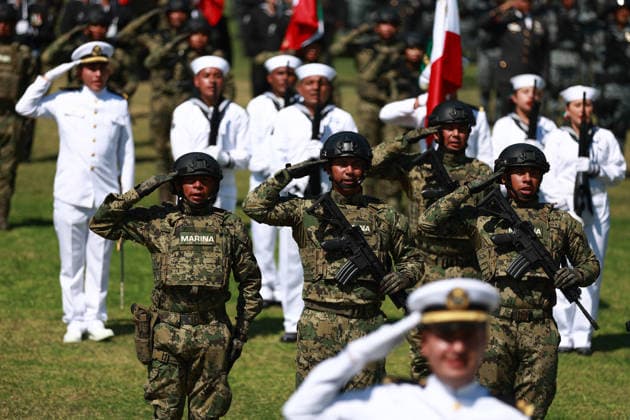 Flag Day Ceremony in Mexico MEXICO CITY, MEXICO - FEBRUARY 24: Members of the Mexican Navy take part in the Flag Day ceremony, at Marte Military Camp, in Mexico City, Mexico on February 24, 2026. Mexican President Claudia Sheinbaum led the ceremony before hundreds of members of the Mexican Army, National Guard and Navy. Daniel Cardenas Anadolu Mexico City Mexico. Editorial use only. Please get in touch for any other usage.  Copyright: x2026xAnadoluxDanielxCardenasx