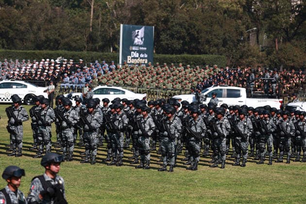 Flag Day Ceremony in Mexico MEXICO CITY, MEXICO - FEBRUARY 24: Members of the National Guard take part in the Flag Day ceremony, at Marte Military Camp, in Mexico City, Mexico on February 24, 2026. Mexican President Claudia Sheinbaum led the ceremony before hundreds of members of the Mexican Army, National Guard and Navy. Daniel Cardenas Anadolu Mexico City Mexico. Editorial use only. Please get in touch for any other usage.  Copyright: x2026xAnadoluxDanielxCardenasx