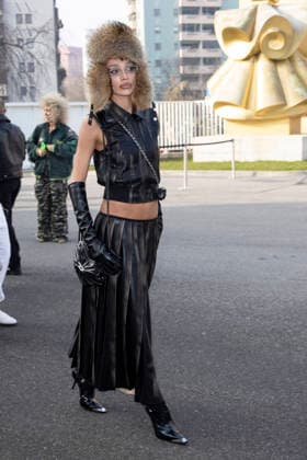 Diesel - Guest arrival - Milan Fashion Week - Womenswear Fall Winter 2026 2027 MILAN, ITALY - FEBRUARY 24: Eden Fines is seen outside Diesel show during the Milan Fashion Week - Womenswear Fall Winter 2026 2027 on February 24, 2026 in Milan, Italy. Photo by Marco Piovanotto Abacapress.com  Copyright: xPiovanottoxMarco ABACAx