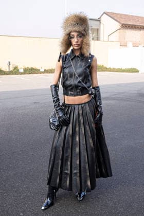 Diesel - Guest arrival - Milan Fashion Week - Womenswear Fall Winter 2026 2027 MILAN, ITALY - FEBRUARY 24: Eden Fines is seen outside Diesel show during the Milan Fashion Week - Womenswear Fall Winter 2026 2027 on February 24, 2026 in Milan, Italy. Photo by Marco Piovanotto Abacapress.com  Copyright: xPiovanottoxMarco ABACAx