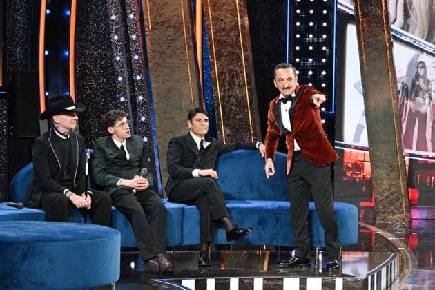 Sanremo, 76th Italian Song Festival - First Post-Festival Episode. Pictured: J-Ax, Tredici Piero, San Da Vinci, Nicola Savino  Copyright: xManuelexMangiarottix xipa-agency.netx xPoolxSanremox02x IPA_Agency_IPA71989030