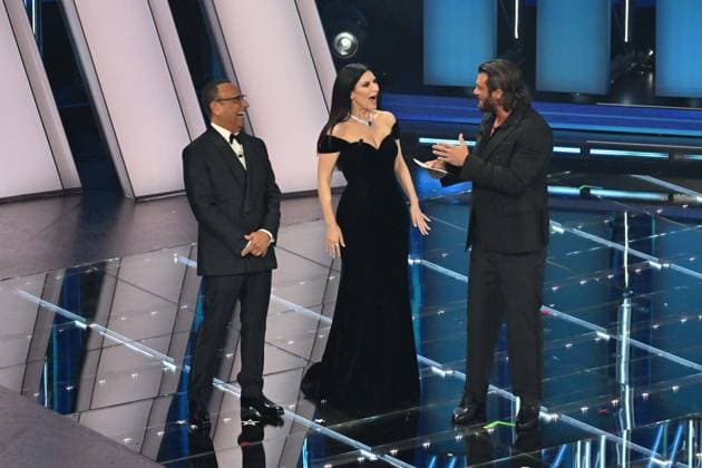 Photo IPP Felice De Martino Sanremo 24 02 2026 76th Italian Song Festival In the photo laura pausini and can Yaman and conti carlo Italy Photo Press World Copyright
