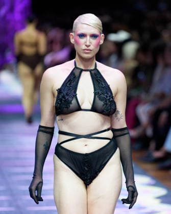 February 25, 2026, Melbourne, Victoria, Australia: A model wearing a design by Lazy Girl Lingerie walks at the Beyond Blak Runway show of the PayPal Melbourne Fashion Festival at the Royal Exhibition Building in Melbourne, Australia. Melbourne Australia  - ZUMAl303 20260225_aaf_l303_025 Copyright: xSydneyxLowx