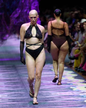 February 25, 2026, Melbourne, Victoria, Australia: A model wearing a design by Lazy Girl Lingerie walks at the Beyond Blak Runway show of the PayPal Melbourne Fashion Festival at the Royal Exhibition Building in Melbourne, Australia. Melbourne Australia  - ZUMAl303 20260225_aaf_l303_026 Copyright: xSydneyxLowx