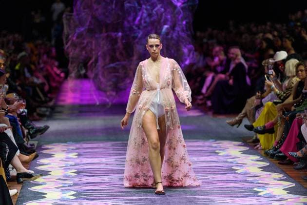 February 25, 2026, Melbourne, Victoria, Australia: A model wearing a design by Lazy Girl Lingerie walks at the Beyond Blak Runway show of the PayPal Melbourne Fashion Festival at the Royal Exhibition Building in Melbourne, Australia. Melbourne Australia  - ZUMAl303 20260225_aaf_l303_022 Copyright: xSydneyxLowx