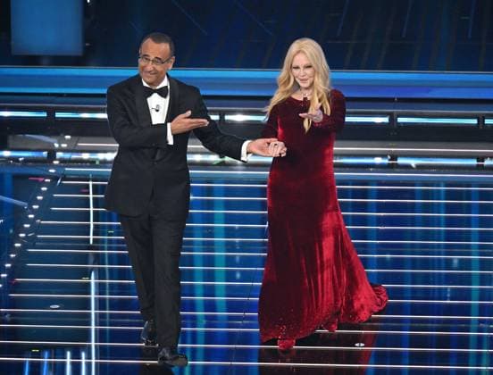 Photo IPP Felice De Martino Sanremo 25 02 2026 76th Italian Song Festival second evening In the photo the host Carlo Conti with the singer Patty Pravo Italy Photo Press World Copyright