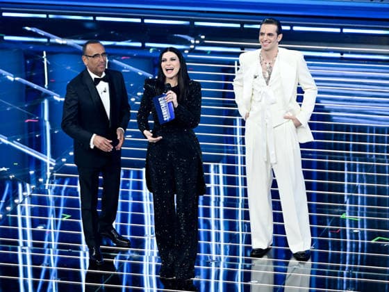 Sanremo, 76th Italian Song Festival. Second Night. Pictured: Achille Lauro, Laura Pausini, Carlo Conti  Copyright: xMaurizioxD Avanzox xipa-agency.netx xPoolxSanremox02x IPA_Agency_IPA72024801
