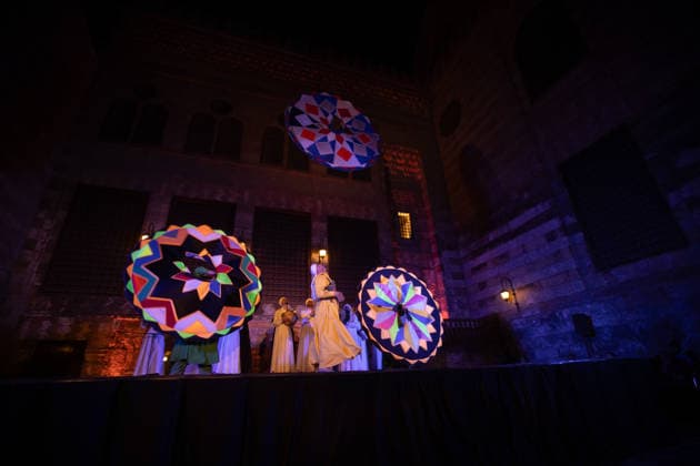 The traditional Ramadan custom Tennura dance in Egypt CAIRO, EGYPT - FEBRUARY 25: Tennura dance performances and Sufi music concerts are held daily throughout the holy month of Ramadan at Bayt al-Ghuri in Cairo on February 25, 2026. Wearing colorful skirts, embroidered vests, and white caps, Tennura performers spin around their axis while playing tambourines in rhythm with Sufi music, creating a vibrant and spiritual spectacle. Fareed Kotb Anadolu Cairo Egypt. Editorial use only. Please get in touch for any other usage.  Copyright: x2026xAnadoluxFareedxKotbx